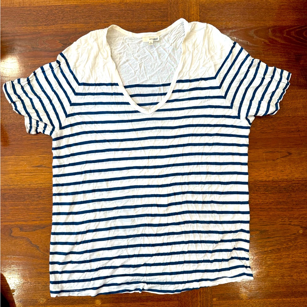 Wilfred Free Blue and White Striped V-Neck T-Shirt, Women’s Medium